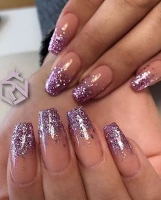 Nail Designs Hoco, Pink Glitter Ombre Nails, Pink Nail Acrylic, Pink Ombre Nails Glitter, Glitter Nails Pink, October Nails Fall, Ombre Glitter Nails, Glitter Ombre Nails, Pink Glitter Ombre