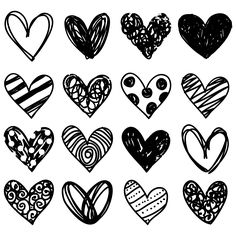 hearts drawn in black and white on a white background