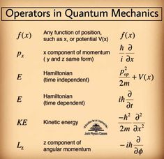 an old paper with some type of notation on it and the words, operators in quantum mechanics