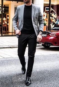 Black And Grey Business Casual Outfits Men, Black And Grey Formal Outfit Men, Gray Blazer Outfit Mens Formal, Mens Gray Pants Outfit, Men Grey Blazer Outfit, Mens Grey Blazer Outfit, Outfits Saco Gris, Outfit Gris Hombre, Blazer Gris Outfit Hombre