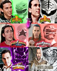 many different images of the same character in power rangers and white dragon, including one man with