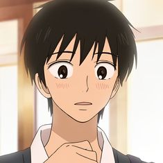 an anime character with black hair and brown eyes