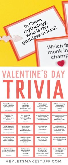 valentine's day trivia game with the words, which are in red and white