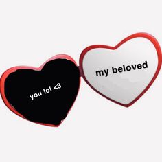 two heart shaped magnets with the words you lol and my beloved written on them