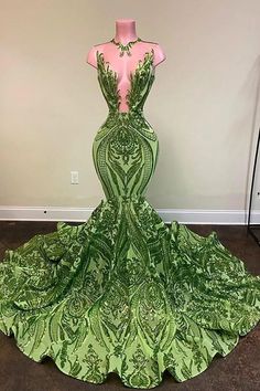 Exquisite Green V-neck Sequins Sleeveless Floor-length Mermaid Prom Dresses Princess Selena, White Vintage Dress, African Prom Dresses, Prom Dresses Black, Prom Girl Dresses, Green Mermaid, Mermaid Sequin, Plus Size Formal, Graduation Dresses