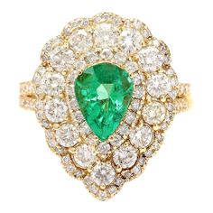 3.90 Carat Natural Emerald 14K Solid Yellow Gold Diamond Ring - Fashion Strada Sapphire Cocktail Ring, Yellow Gold Diamond Ring, Emerald Diamond Ring, Unique Diamond Rings, Green Stones, Gold Cocktail Ring, Gold Cocktail, Diamond Cocktail Rings, Gold Diamond Ring