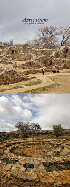 two different views of the same area with trees and rocks in it, one is empty