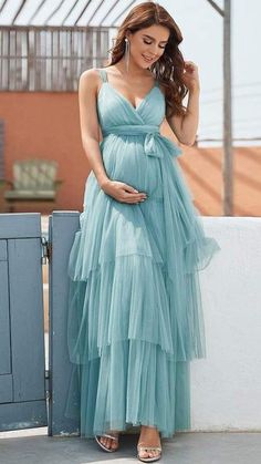 Light Teal Color, Tiered Tulle Skirt, Pregnancy Wardrobe, Blue Tulle