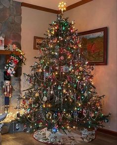 a decorated christmas tree in a living room