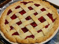 a pie sitting on top of a metal pan