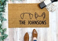 Custom Dog Ears Doormat with Last Name Diy Painted Doormat, Doors Mats, Door Mats Outdoor, Cute Door Mats, Dog Doormat, Funny Door Mat, Spring Doormats, Dog Door Mat, Door Mat Diy