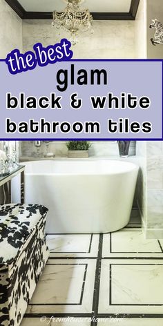 the best glam black & white bathroom tiles White Bathroom Floor Tile Ideas, White Bathroom Floor Tile, Black And White Floor Tile, Black And White Bathroom Floor, Floor Tile Ideas, Black White Bathroom, Black Mosaic Tile, Black And White Floor, Black And White Bathroom