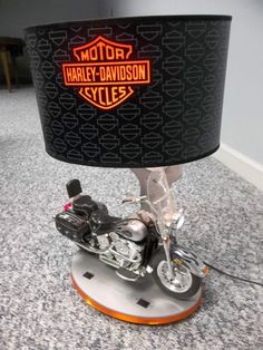 a motorcycle lamp sitting on top of a table