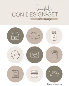 the icon design set includes icons such as file folders, cd and other items