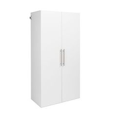 a tall white cabinet with two doors