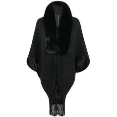 Fall Winter Fashion Fur Collar Tassel Poncho Women Batwing Sleeve Knitted CardiganModel Size:Height:170cm,Bust:82cm,Waist:63.5cm Fringe Clothing, Shawl Sweater, Knitted Cape, Loose Cardigan, Cape Coat, Knitted Poncho, Knitted Shawls, Denim Overalls, Cardigan Coat