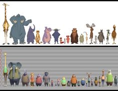 there are many different cartoon characters standing together