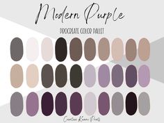 the modern purple color palette is shown in shades of brown, pink, and grey