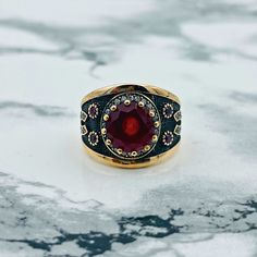 Antique Style Ruby Red Stone Hürrem Sultan Ring This exquisite ring features a vibrant ruby red stone, reminiscent of the luxurious styles of Hürrem Sultan. The intricate design is adorned with micro stones and detailed with oxidized elements, giving it an authentic vintage and rustic charm. The curved sides add an elegant touch, making this ring a standout piece for any collection. Perfect for those who appreciate antique aesthetics and timeless beauty. Head Size: 20 mm Weight Details: Weighs a Turkish Jewelry, Ladies Ring, Ring Antique, Women Ring, Red Stone, Silver Pieces, Men's Rings, Style Women, Ring Jewelry