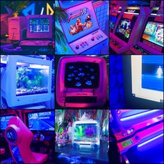 there are many different types of video game machines in this collage, including arcade games and gaming consoles