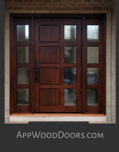 an image of a wooden door with glass panels on the front and side doors to both sides