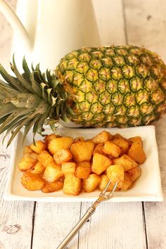 brown sugar roasted pineapple on a white plate