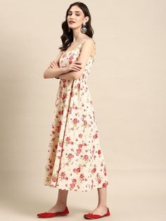 Please check the last image for a detailed size chart Beige and coral floral print a-line dress Shoulder straps Sleeveless, no sleeves Smocked detail Midi length in the flared hem Fabric: Cotton Linen Blend Pattern: Sleeveless Midi, Floral Print Style: Sleeveless Dress For Women, Indian Dress, Indo-Western Dress, Midi Dress For Women Dispatch within 7 days. Casual Sundress With Straight Neckline And Floral Print, Floral Print Sundress With Straight Neckline, Cotton Floral Print Midi Dress With Spaghetti Straps, Cotton Midi Dress With Floral Print And Spaghetti Straps, Floral Print Fit And Flare Sundress, Casual Floral Sleeveless Dress With Adjustable Straps, Beige Floral Print Sundress With Spaghetti Straps, Casual Sleeveless Rose Print Dress, Beige Cotton Floral Sundress