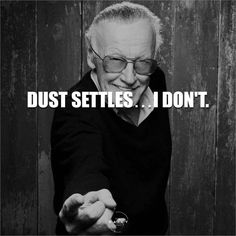 an old man with glasses pointing his finger at the camera and saying, dust settless i don't