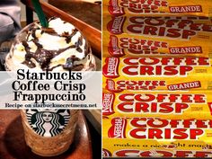 starbucks's coffee crepe frappuccino bars are on display in this collage