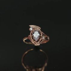 Moissanite Attentive Leaf Engagement Ring 14K Rose Gold Lab | Etsy Turkey Rose Gold Marquise Cut Cluster Ring For Gift, Oval Rose Cut Diamond Jewelry In 14k Rose Gold, Oval Rose Cut Diamonds In 14k Rose Gold Jewelry, Rose Gold Marquise Diamond Ring Gift, Heirloom Rose Gold Marquise Cut Jewelry, Heirloom Rose Gold Jewelry Marquise Cut, Rose Gold Cluster Ring With Diamond Accents As Gift, Rose Gold White Topaz Ring Jewelry, Rose Gold White Topaz Ring