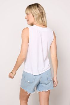 Round out your essentials collection with this versatile tank by Stateside. Finished in Pima cotton slub fabric, this everyday staple features a sleeveless silhouette, v-neckline, and raw edges along the armholes. You'll be wearing it on repeat with denim, shorts, and skirts. | STATESIDE Women's Pima Slub Tank Top, Size XL, White Everyday Cotton V-neck Tank Top, Casual Linen Tank Top For Everyday, Casual Everyday Linen Tank Top, Relaxed Sleeveless Tank Top For Everyday, Casual V-neck Tank Top For Everyday, Relaxed Muscle Tee For Everyday Summer Wear, Everyday Relaxed Muscle Tee For Summer, Effortless Cotton Tank Top, Effortless Cotton Tank Top For Everyday