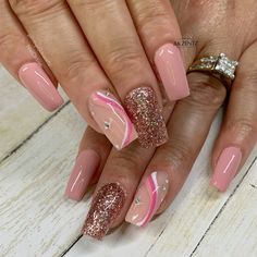 Gel nails, swirl nails, glitter nails, pink nails, square nails, spring nails, nude nails Square Nails Spring, Pink Nails Square, Glitter Nails Pink, Nails Swirl, Nails Square, Nails Spring