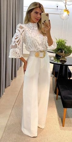 Chique Outfits, Woman Suit Fashion, فستان سهرة, Looks Chic, Wedding Guests, Lace Fashion, Dresses To Wear To A Wedding, White Outfits, White Pants