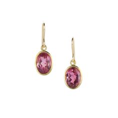 Maria Beaulieu Oval Rubellite Tourmaline Drop Earrings | Quadrum Gallery Rubellite Tourmaline, Yellow Gold Earrings, Rock Collection, Aqua Marine, Yellow Gold Earring, Bezel Setting, Ear Wires, Pink Yellow, Tourmaline