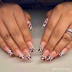 Country Inspired Nails, Cow French Tip Nails, Vaquita Nails, Colored French Tip Nails, Moms Nails, 15 Nails, Country Acrylic Nails, Rodeo Nails