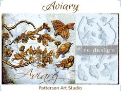 an image of birds and flowers in gold on white paper with the words argy written below it