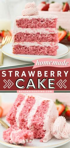 Homemade Strawberry Cake, baking recipes, easy desserts to impress Cake With Strawberry Frosting, Dessert Recipes For Beginners, Homemade Yellow Cake, 7up Pound Cake, Homemade Strawberry Cake, Strawberry Cake Recipe, Cake Recipe Moist, The View From Great Island, Yellow Cake Recipe