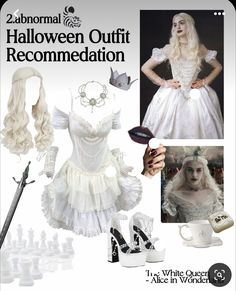 an advertisement for a costume contest with white clothes and accessories, including a cosplay