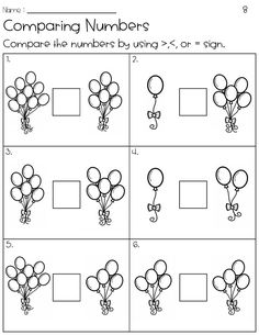 worksheet for comparing numbers with balloons