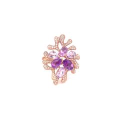 98 Diamonds Round - 0.38 GH/VS, 6 Amethyst  - 2.68 Size : 17.5 Weight : 5.16 g  Quantity : 1 Amethyst Flower, Rings Diamond, Brilliant Diamond, Flower Ring, Diamond Rings, Beauty Book, Vivid Colors, Swarovski Crystals, Accessory Gift