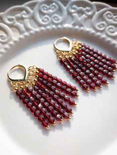 Garnet Gold 24K Earrings, Gemstone hoop Earrings, Genuine Garnet Chandeliers, Semi Precious Earrings, Birthstone Dainty Delicate Earrings, Crystal Jewelry, Birthday gifts Fantastic garnet beads! These earrings made with genuine garnet coin shape 3mm faceted beads and gold 24K components. Total length including clasp is 6 cm. Please contact me about anything you would like to know. My WhatsApp:  +359889475190. Gemstone Earrings, Semi Precious Multi Stone Earrings Birthstone Earrings Dainty Earrin Elegant Red Hoop Earrings With Latkans, Sister Fashion, Semi Precious Earrings, Teardrop Jewelry, Gemstone Hoop Earrings, Garnet And Gold, Pearl Jewelry Wedding, Earrings Gemstone, Birthstone Earrings