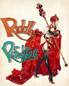 an image of a woman in red and black holding a wand with the words riddle's roslights on it