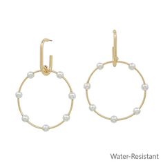 Water Resistant Gold Hoop with Pearl Beaded Accents 2" Earring Cheap Hoop Earrings With Pearl Charm, Affordable Dangle Hoop Earrings With Pearl Charm, Cheap Beaded Hoop Earrings For Party, Cheap Pearl Hoop Earrings For Party, Cheap Party Hoop Earrings With Dangling Beads, Sneakers And Socks, Fall Family Pictures, Sock Shop, Heels & Wedges