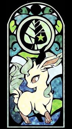 an image of a stained glass window with a rabbit on it's back side