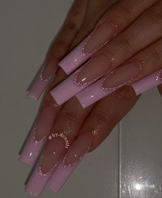 Pink French nails long glitter acrylic summer nails Nail Art Trendy, Pink French Nails, 2023 Nail, Baby Pink Nails, Pink Glitter Nails, Nail Art Glitter, Manicure Gel, French Tip Acrylic Nails, Pink French