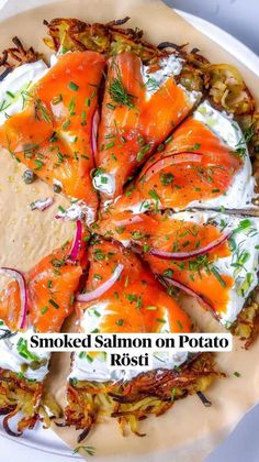 smoked salmon on potato rosti with sour cream sauce