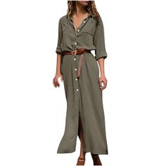 Ygbgbb Women's Loose Long Sleeve Button Down Shirt Dresses Summer Beach Long Maxi Dress with Belt Green L - Walmart.com Sarah Joy, Loose Shirt Dress, Button Shirt Dress, Work Formal, Maxi Shirts, Casual Long Sleeve Shirts, Belted Shirt Dress, Long Dress Casual, Maxi Shirt Dress