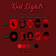 Stray Kids Red Lights, Stray Kids Nails, Lights Nails, Kids Manicure, Pop Nails, K Pop Nails, Kpop Nails, Kids Nails, Kids Nail Designs