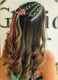 Neon Party Hairstyles, Neon Hairstyles, Navratri Hairstyles, Jayne Matthews, Hair Style Vedio, Rave Hair, Kids Curly Hairstyles, Traditional Hairstyle