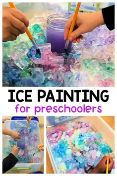 an ice painting for preschoolers with text overlay